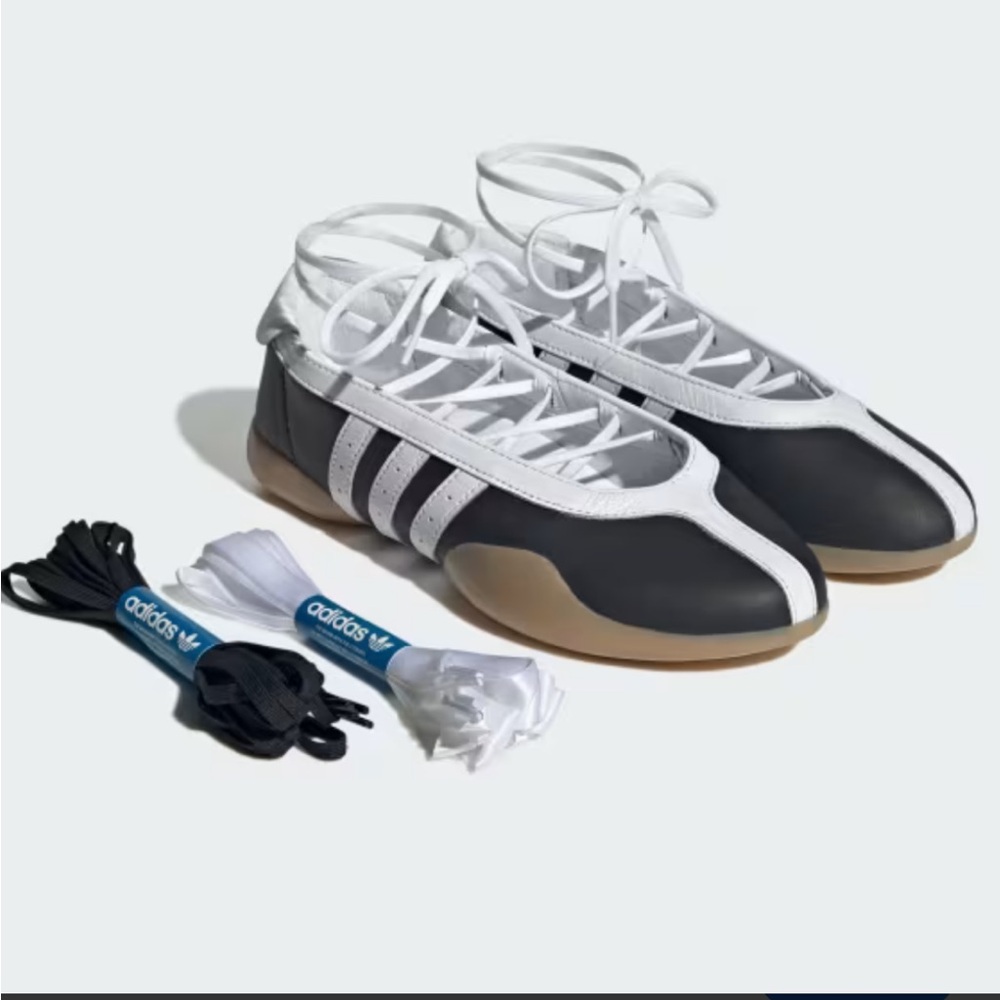 adidas Black and White Lace-Up Low-Profile Trainers with Gum Outsole